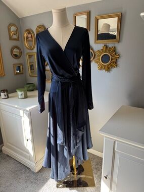 Zimmermann Navy Wrap Dress with Asymmetric Hem in silk